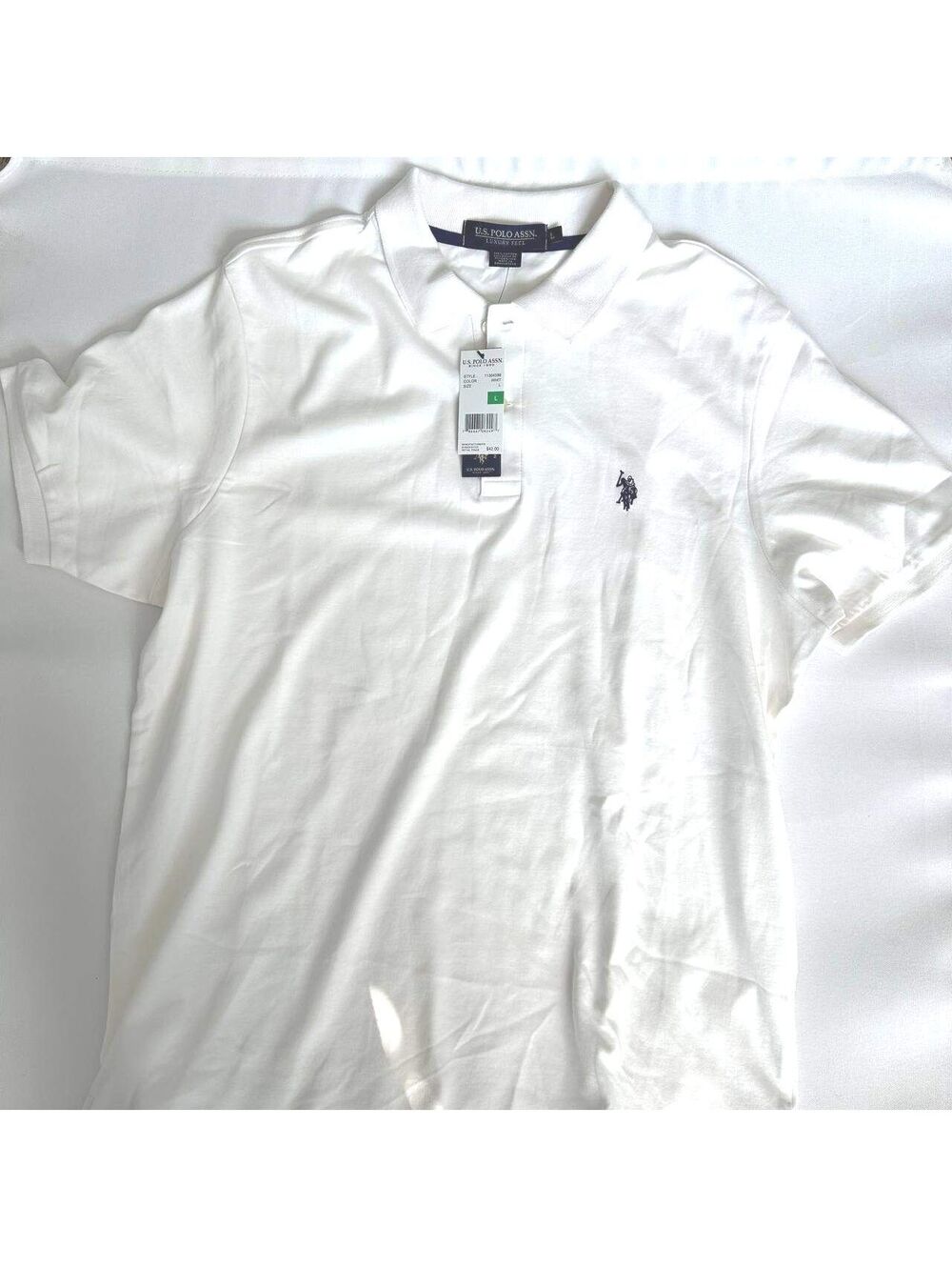 U.S. Polo Assn Mens L White Short Sleeve Polo Shirt 100% Cotton NWT